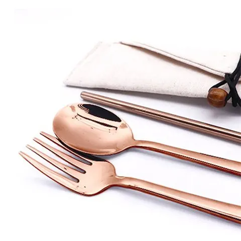 3-in-1 Rose Gold Cutlery Canvas Set
