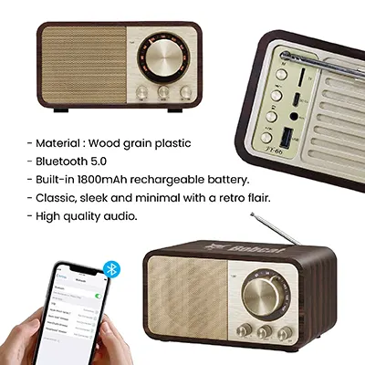 Retro Wooden Bluetooth Speaker with FM Radio